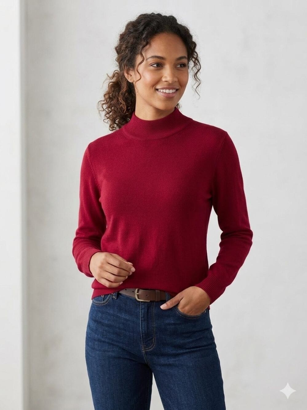 Vintage Pendleton Red Wool Women's Sweater, Mock Neck Pullover, 100% Wool Small